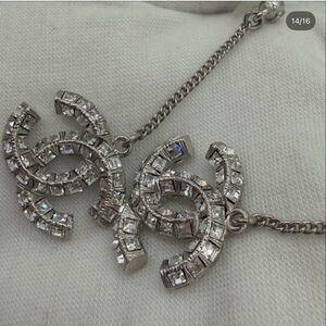 CHANEL Silver Crystal Logo Earrings